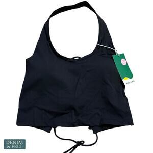 Halara Black Lace Up Back Halter Crop Top Women’s Size L Activewear Tank NEW
